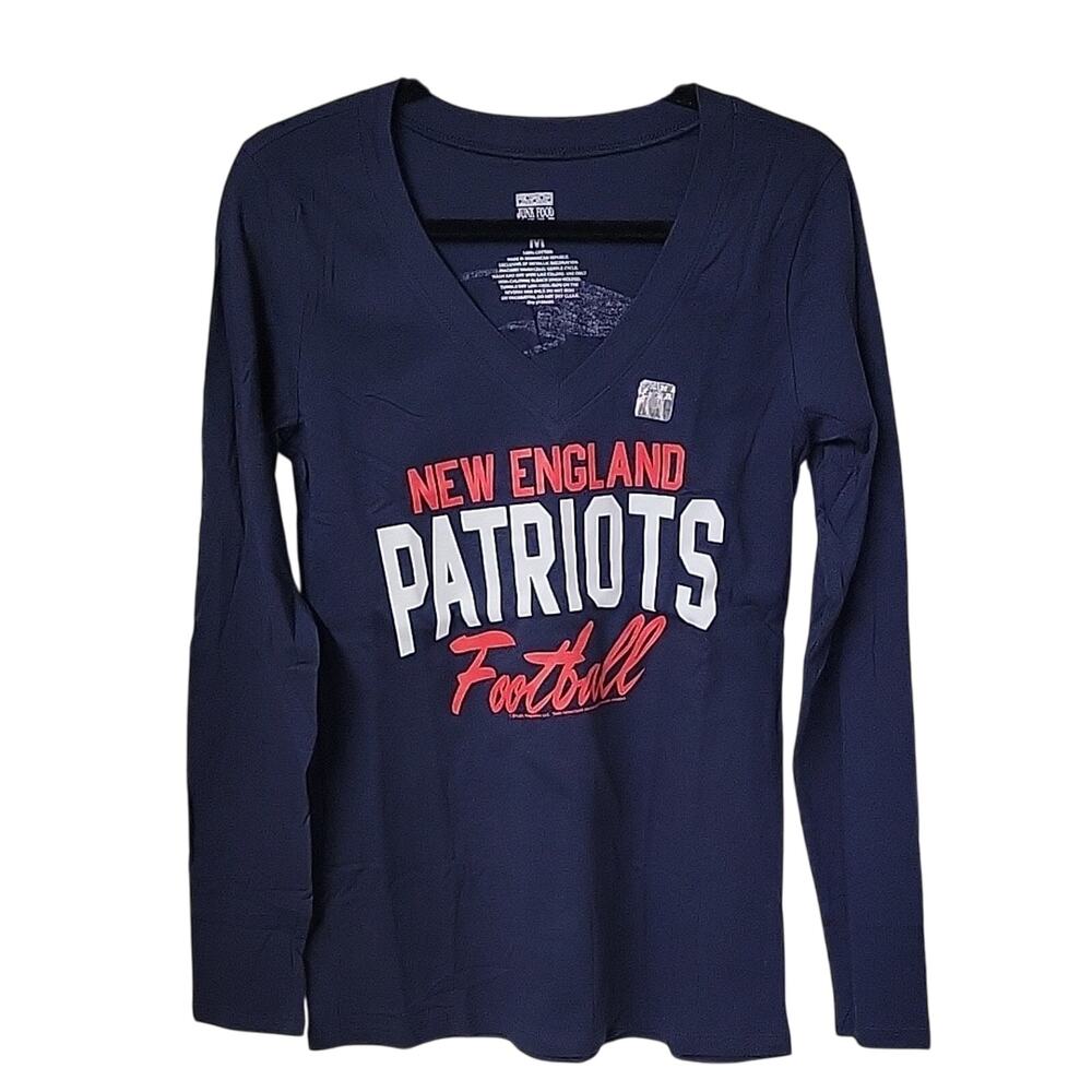NFL New England Patriots Navy Long Sleeve Shirt V Neck Womens Size Medium NEW
